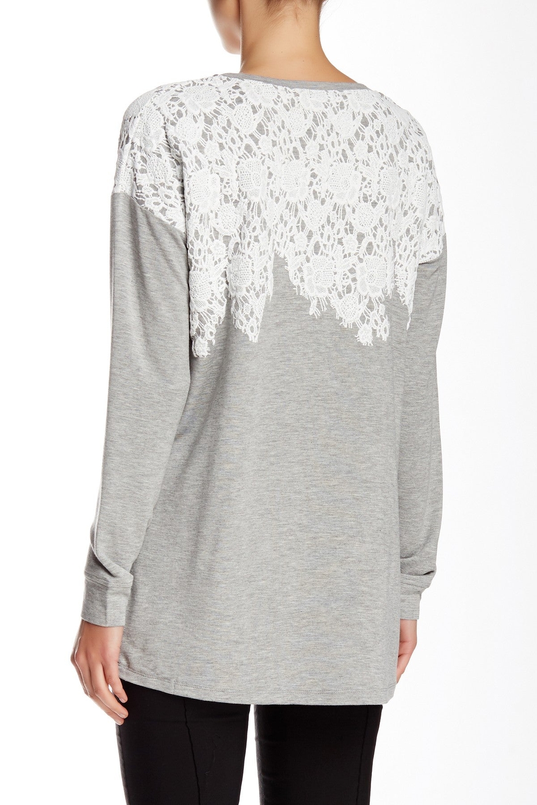 kensie Women’s Long-Sleeve Applique-Detail Top Heather Grey Combo XS
