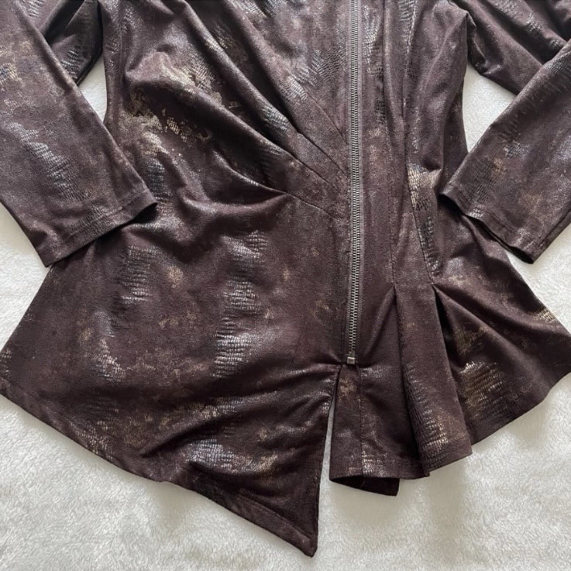 Vintage Boho Chic NYC Brown Gold Full Zip Thin Jacket Top Size M Stretch