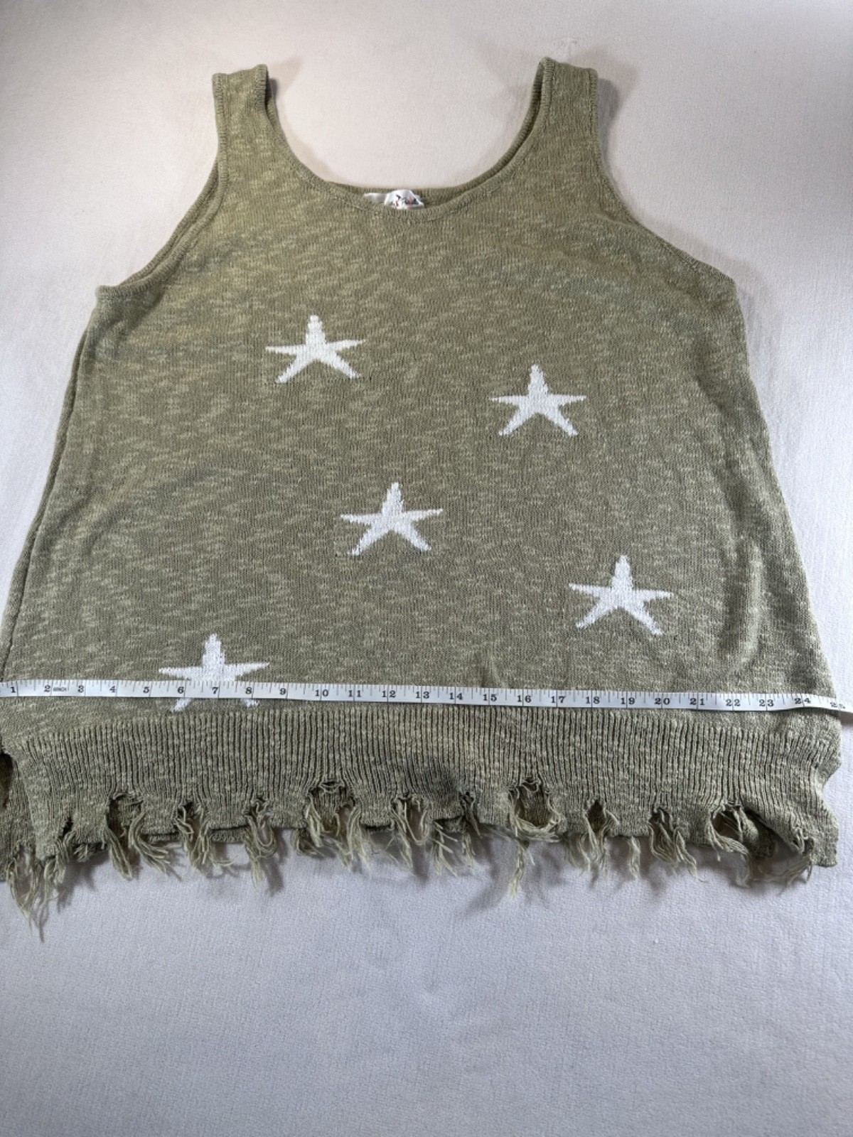 Perfectly Priscilla Starred 100% Cotton Destroyed Hem Sleeveless Top Women’s L