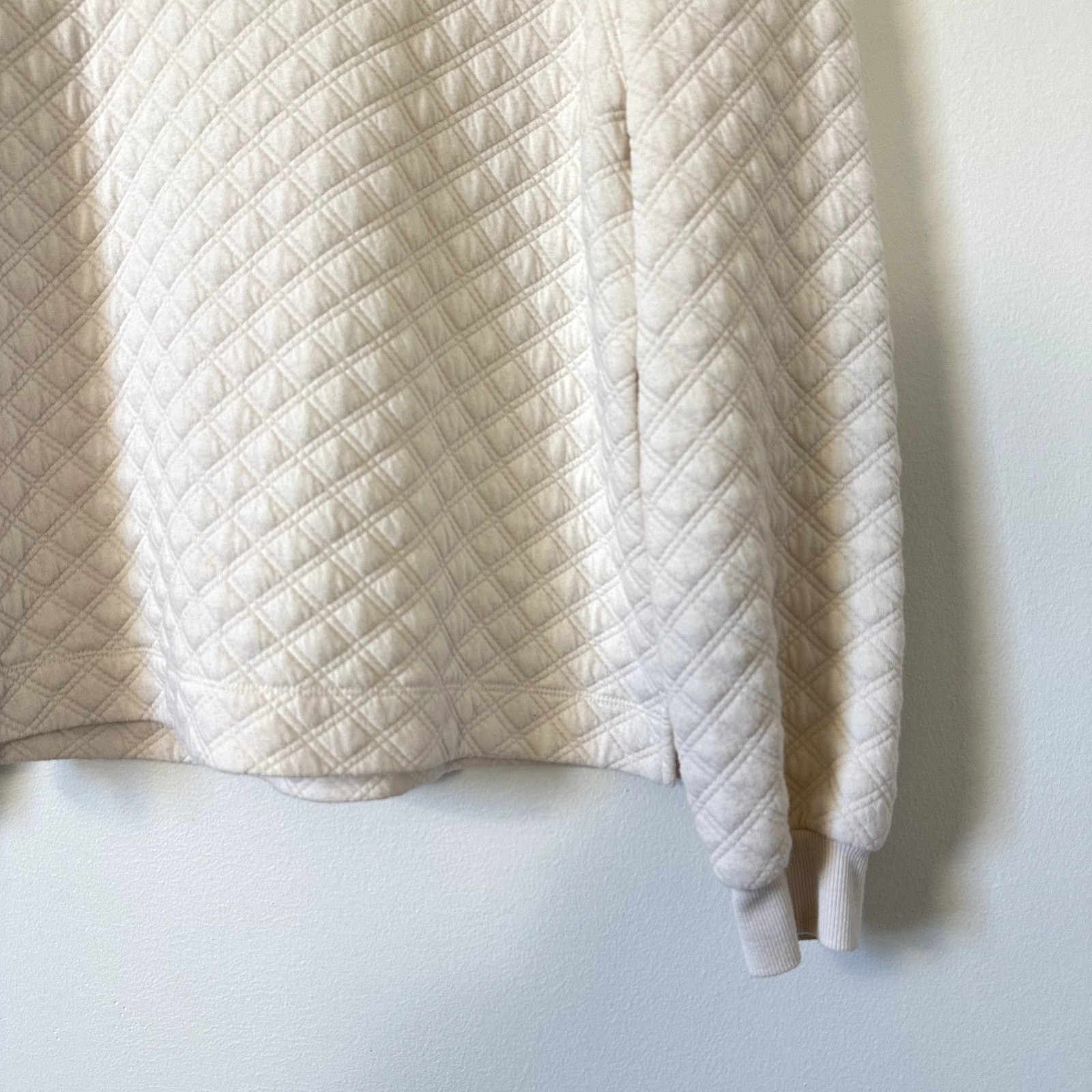 LOFT Quilted Puff Sleeve Top Blouse Long Sleeve Petite S Ivory White Minimalist