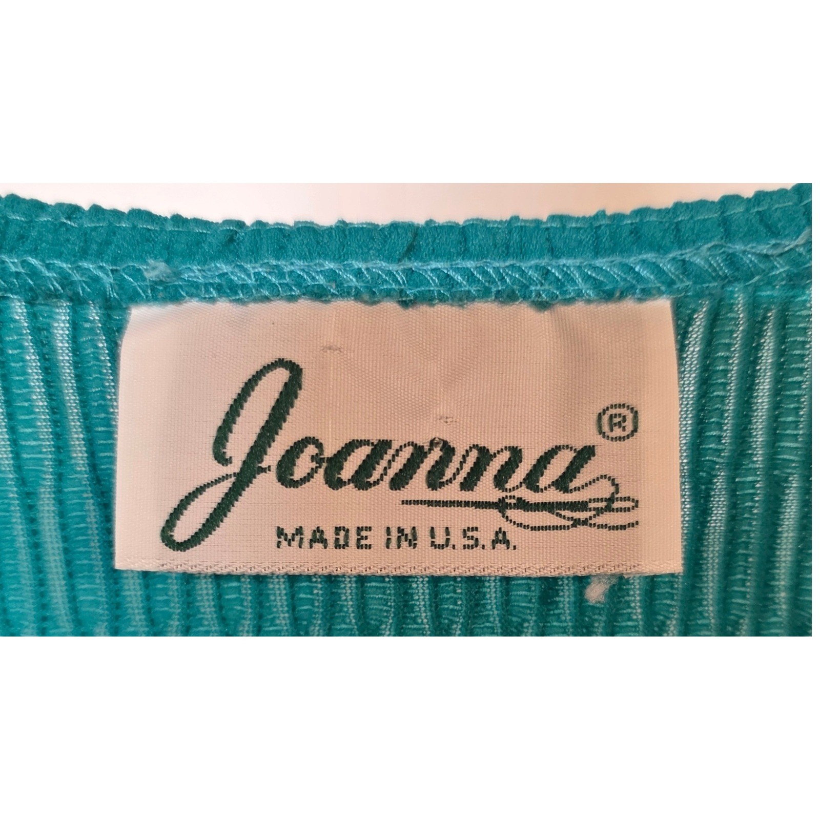 Joanna Vintage Teal Pleated Lace Neckline Blouse Made in USA Medium 61226