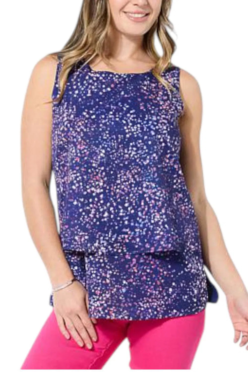 DG2 by Diane Gilman Women’s Printed Combo Easy Tank Marine Blue