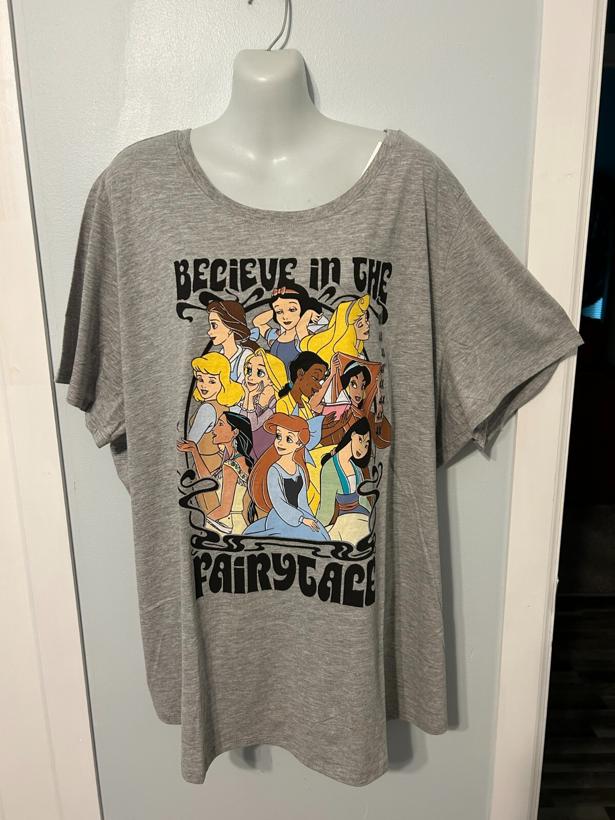 NWT Disney Princess Grey Short Sle Tee with “Believe in The Fairytale” Plus 4X