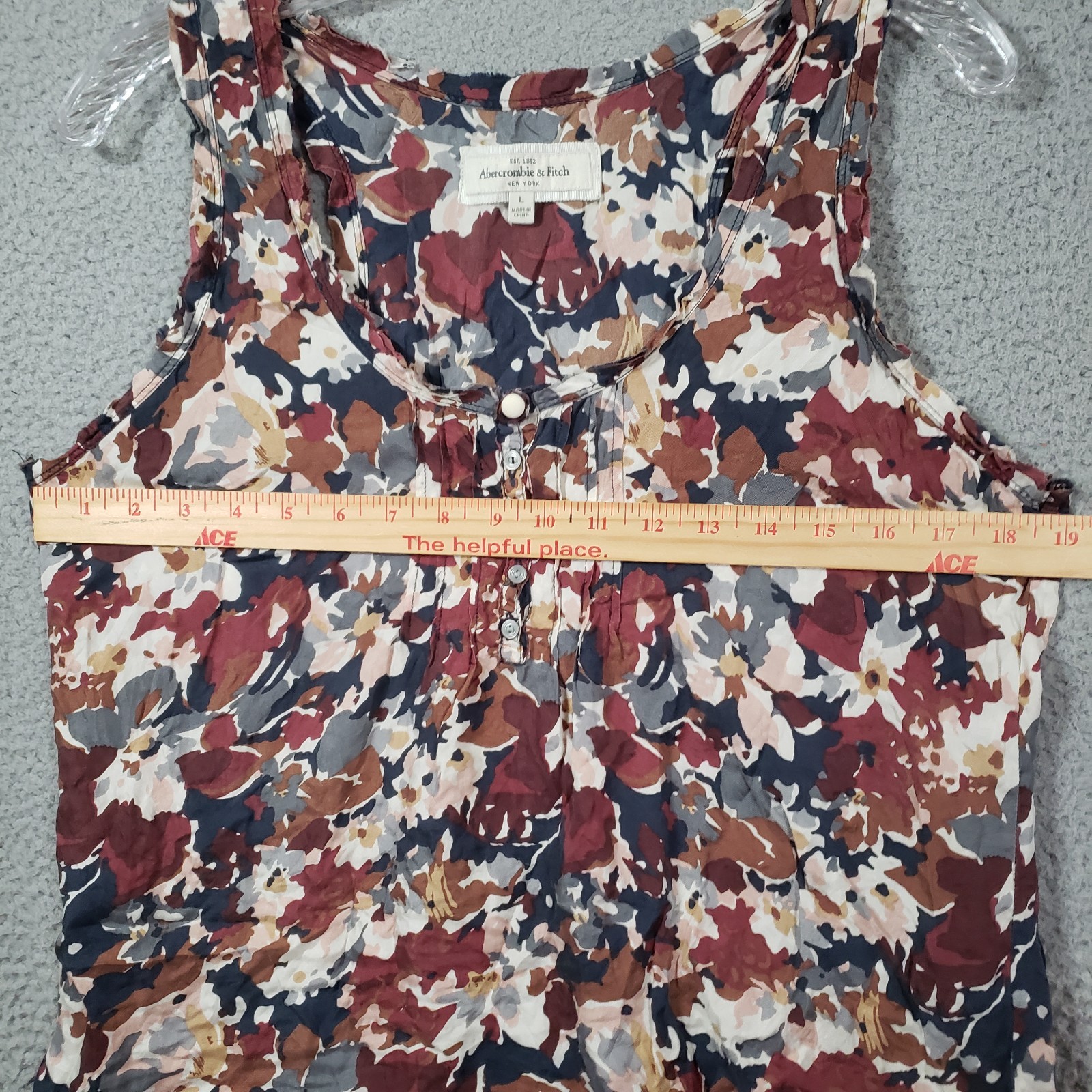 Y2K Abercrombie Floral Silk Pintuck Tank Top Womens Large Layering Raw Edges