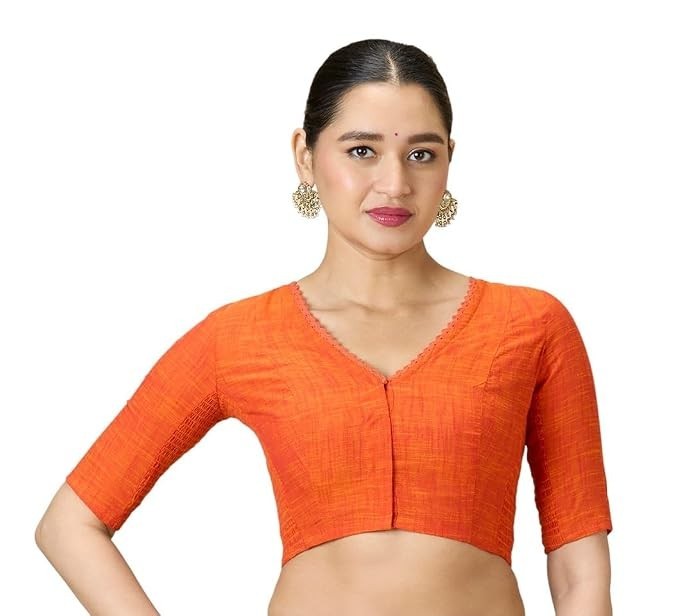 Women’s Handloom Cotton Side Stretchable (Smocked) Readymade Saree Blouse Tunic