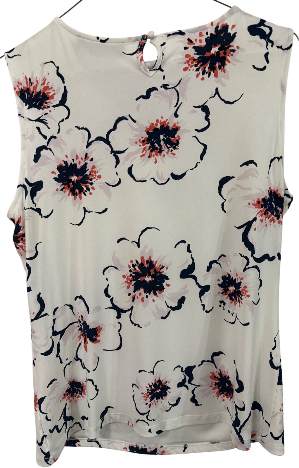 Ivanka Trump sleeveless blouse white floral pattern keyhole neckline S EUC