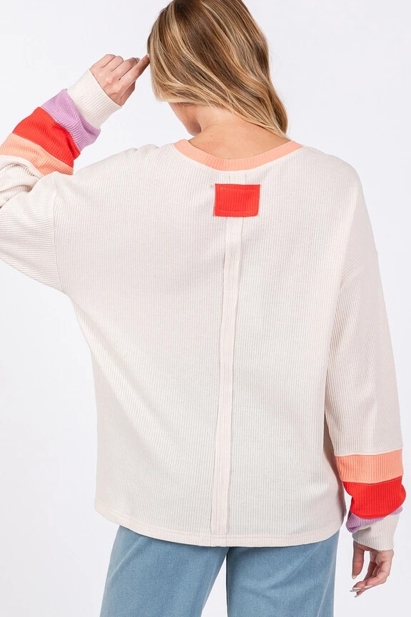 SAGE & FIG CASUAL COLORBLOCK RAGLAN SLEEVE TOP SAND ST-7271- SIZE LARGE