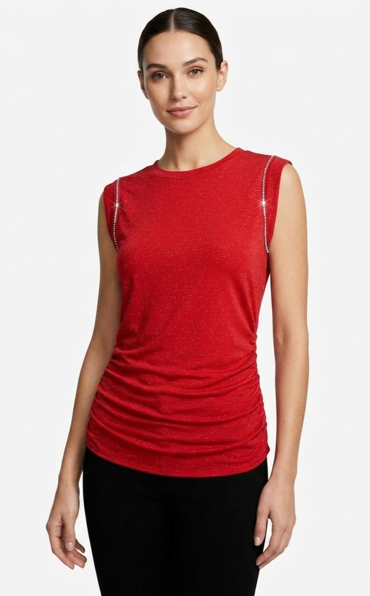 NWT I.N.C International Concepts Ruched-Side Embelished Shimmery Tee