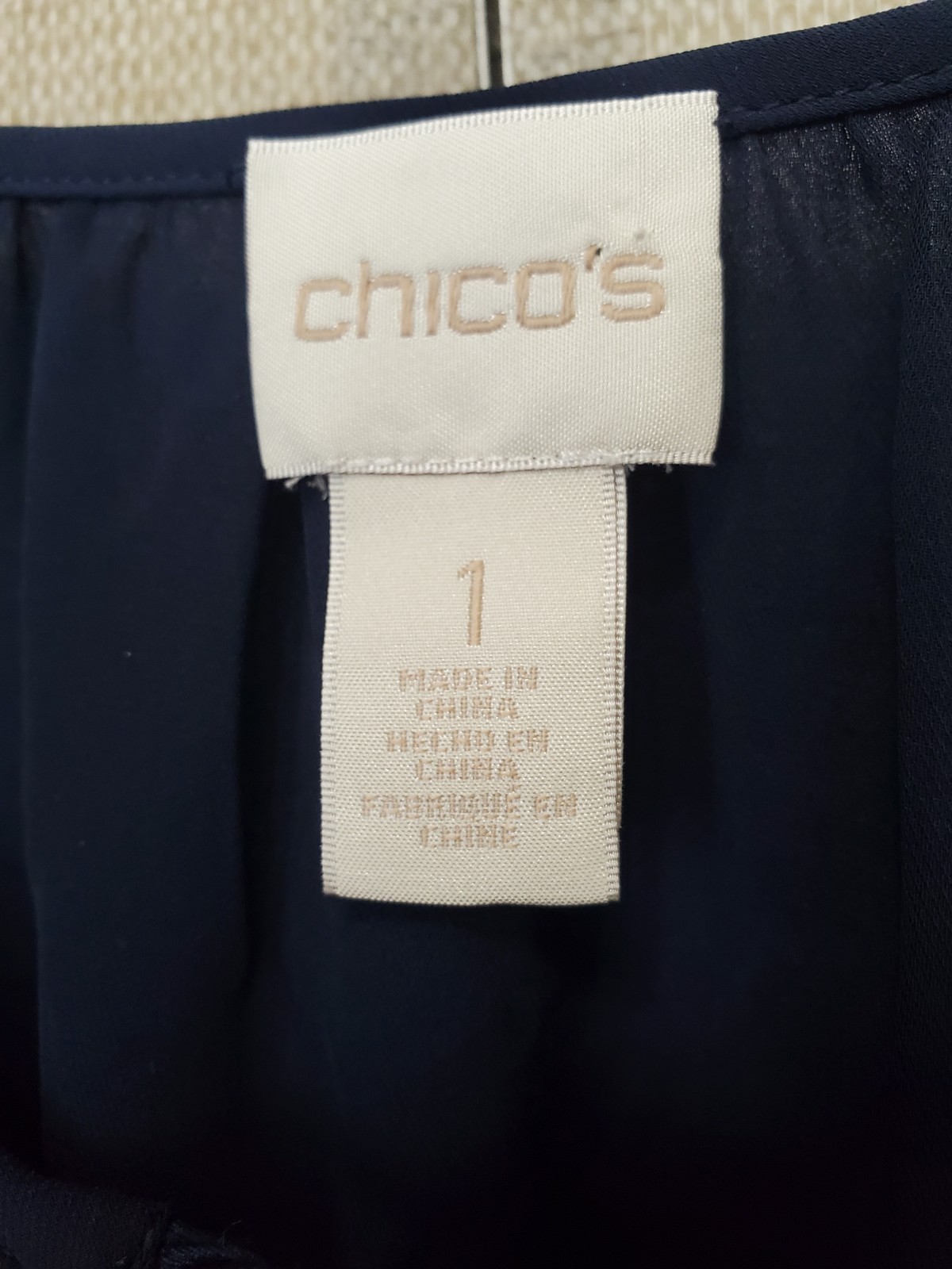 Chico’s Blue Aztec Embroidered Panels Tie-Neck Tasseled Boho Blouse Size 1 MED