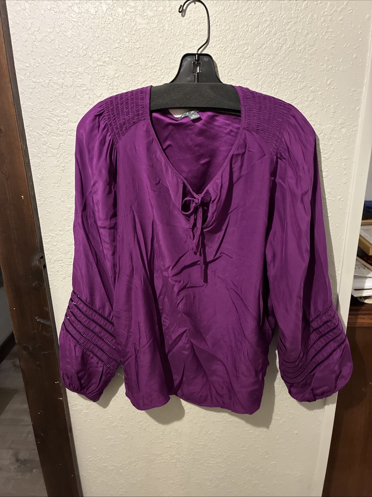 Go Silk Purple Long Sleeve Silk Blouse Size M 100% Silk