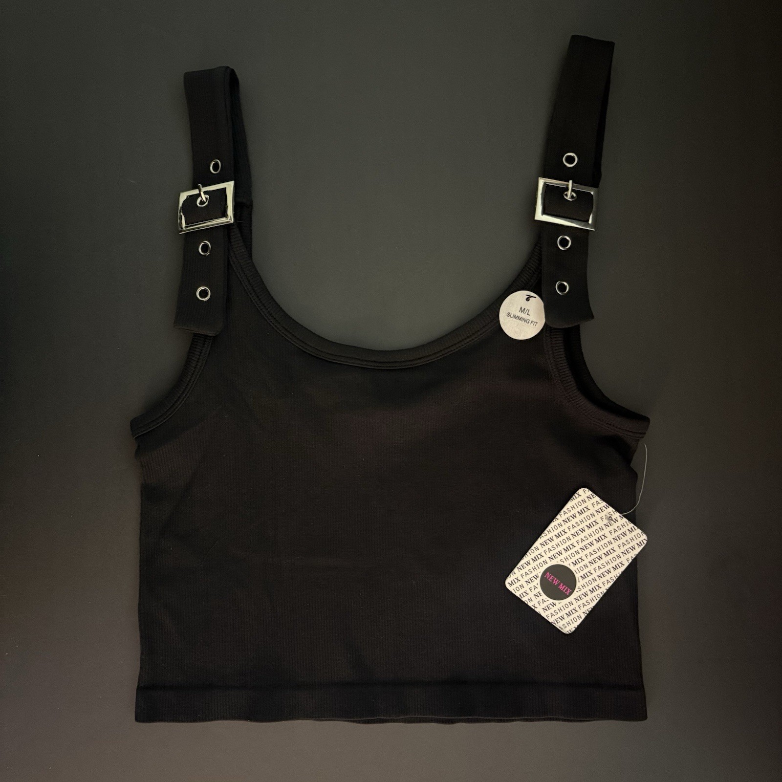 Mix Fashion Single Buckle Shoulder Strap Women’s Top Black Size M/L