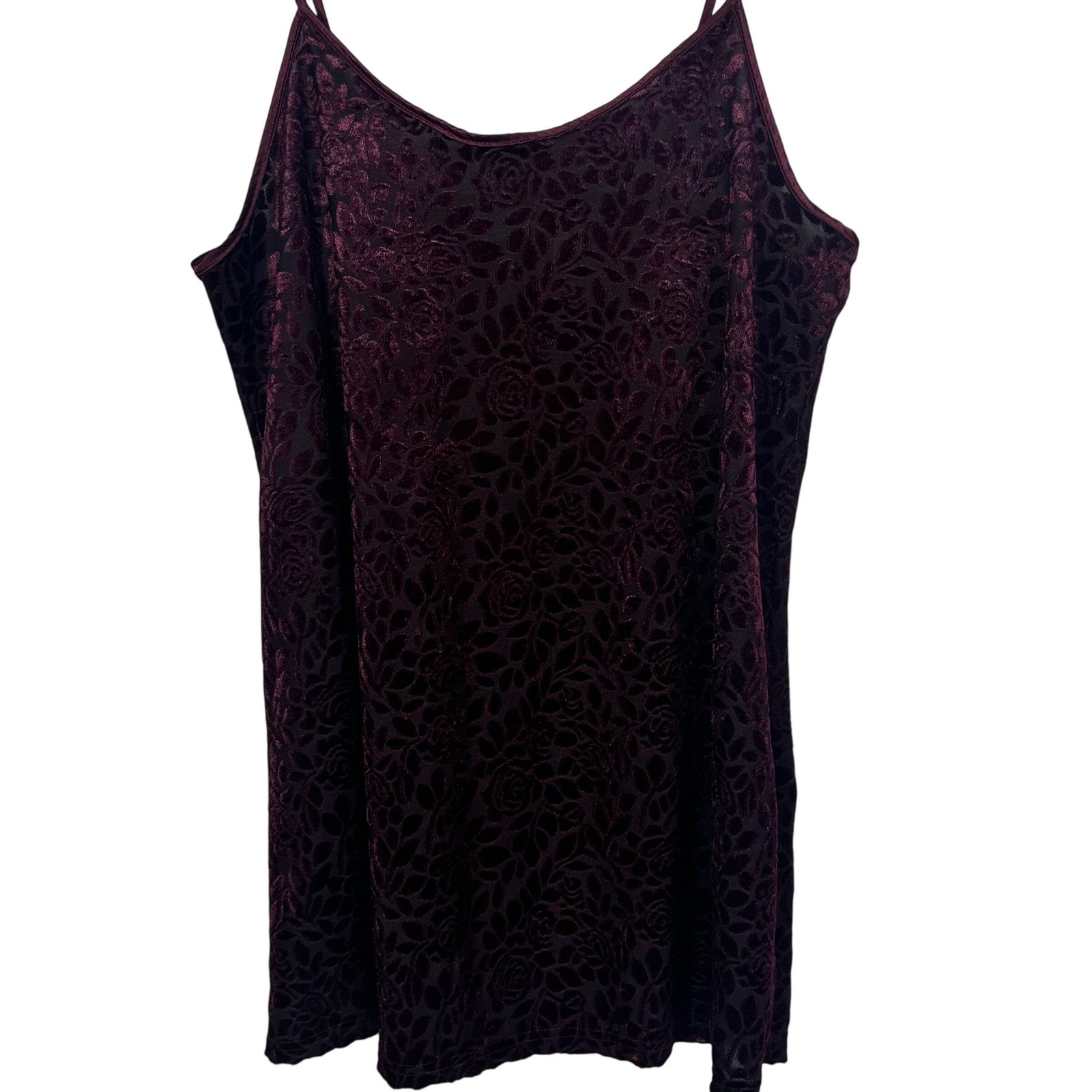 Vassarette Womens Burgundy Floral Burnout Velvet Camisole Tank Top Large RN90048
