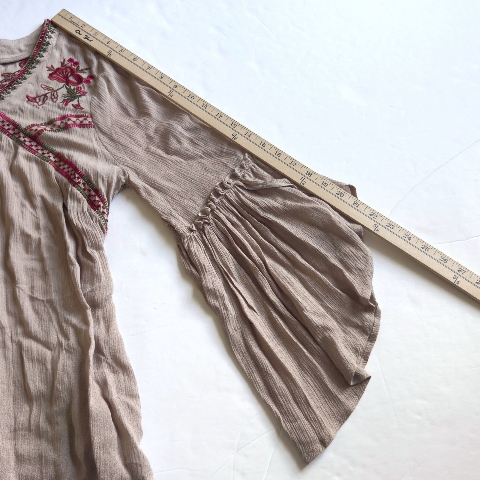 Umgee Embroidered Boho Peasant Top Small Tan Flare Sleeve Festival Forest Fairy