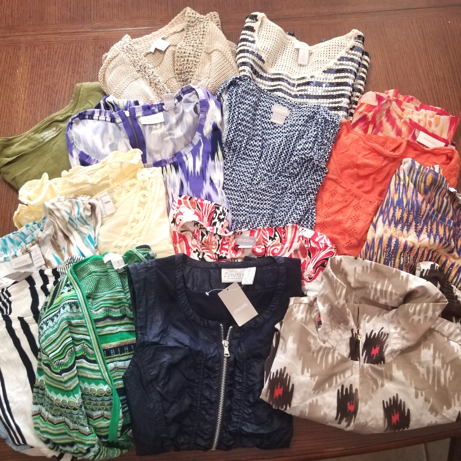 Chico’s Womens Tops Lot 15 Blouse Cardigan Jacket Vest Tunic Size 1 Excellent