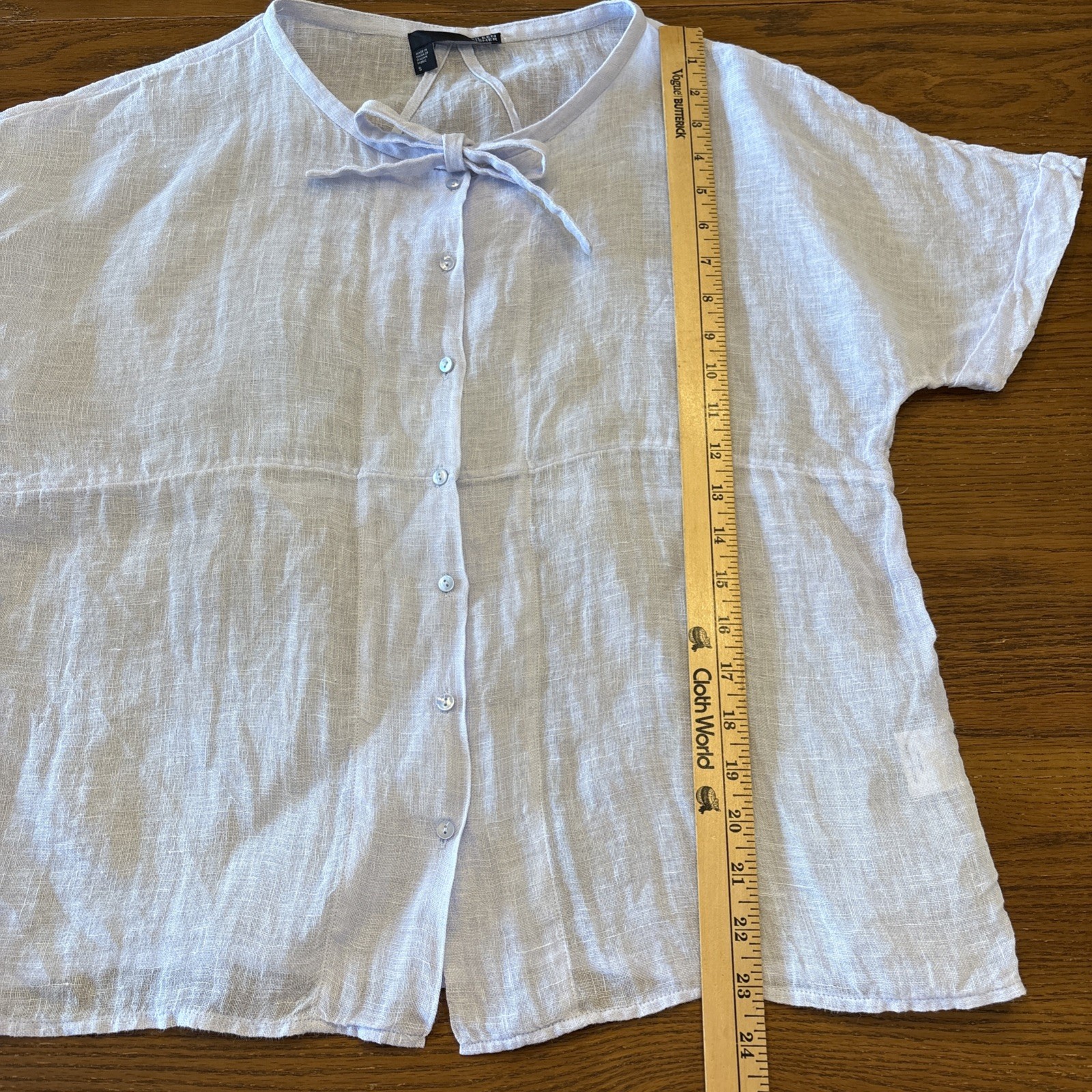 Eileen Fisher Italian 100% Linen Button Short Sleeve Blouse Top Sz S Periwinkle