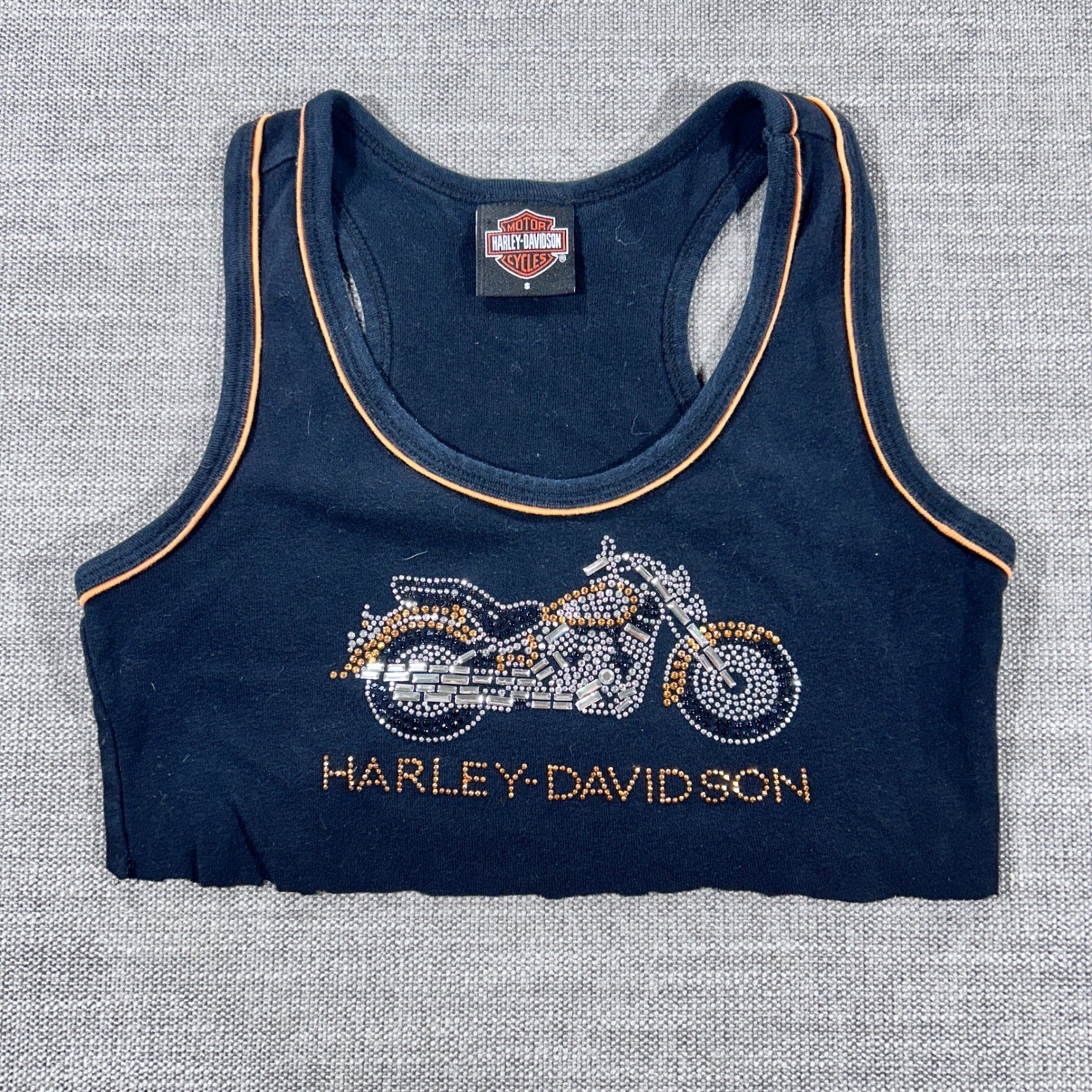 Harley-Davidson Tank Top Womens Small Black Good Rhinestone Motorcycle Crop