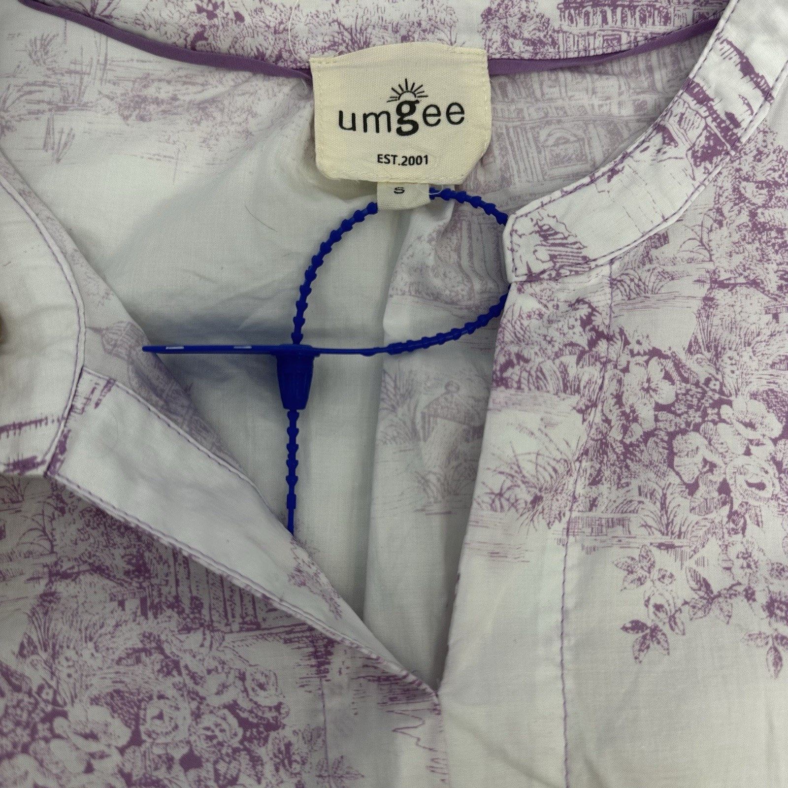 Umgee Womans Peplum Blouse Purple White Toile Print Cottagecore Top S READ