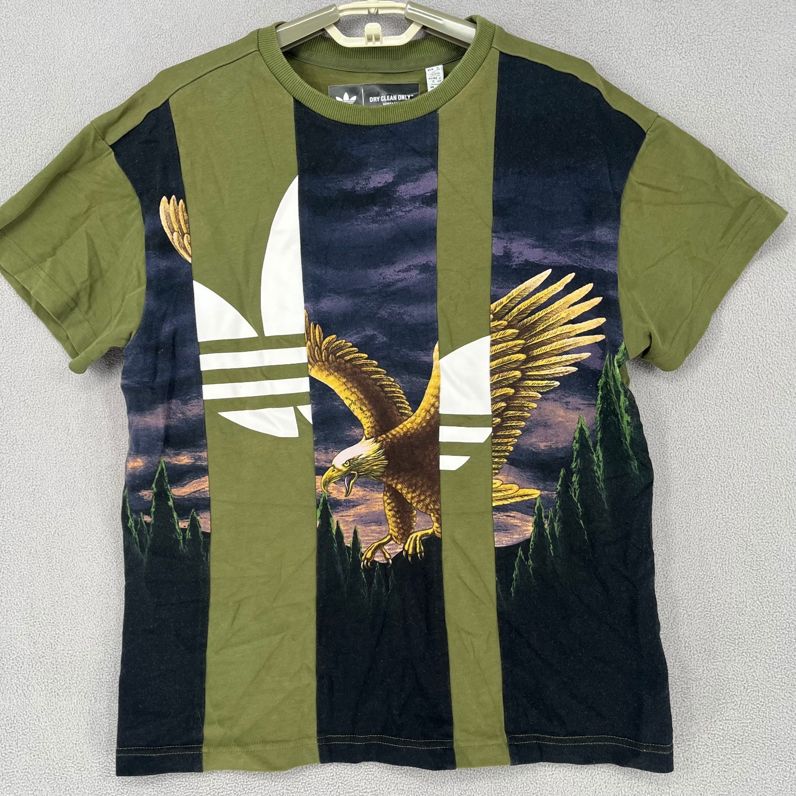 Adidas Shirt Womens 10 Small Green Trefoil Bird Bangkok Dry Clean Only Short