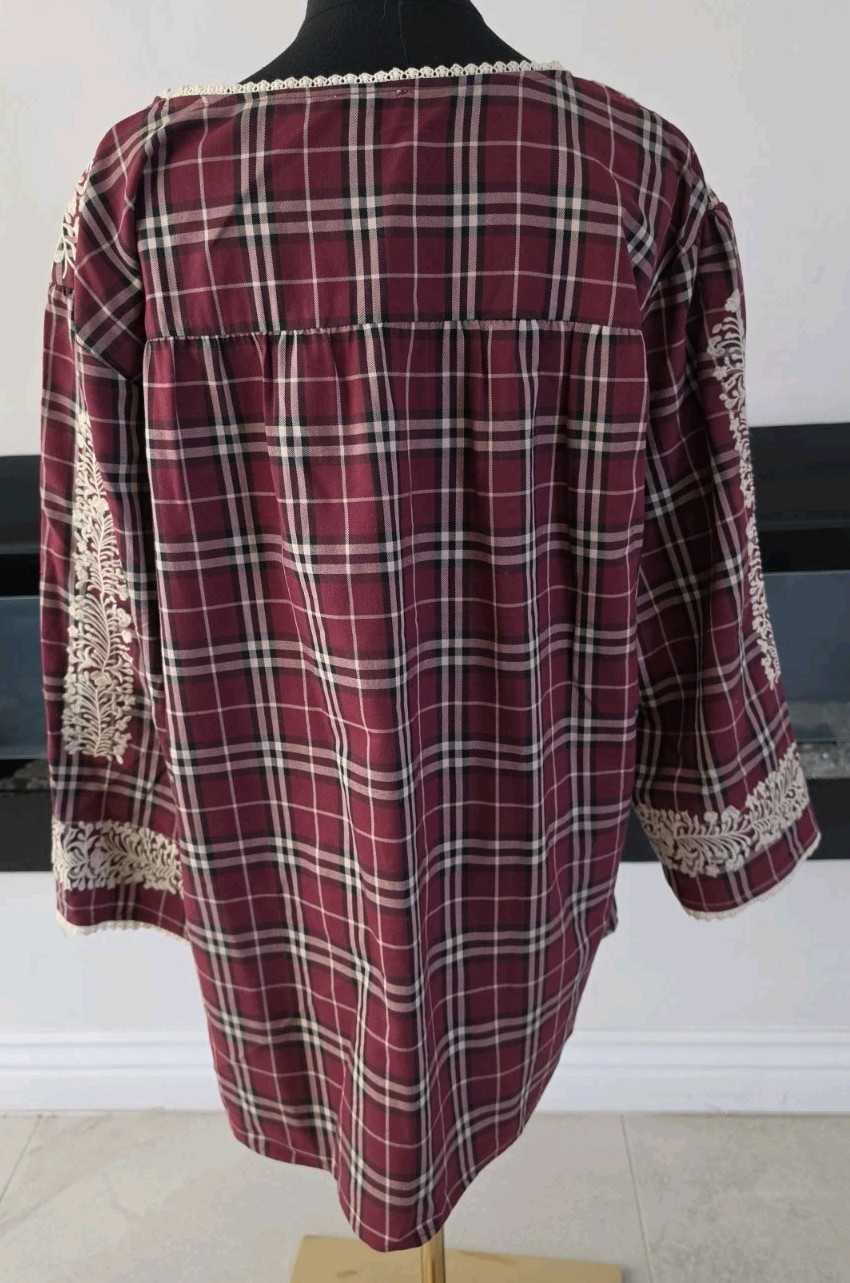 Layers Clothing Plaid Floral Embroidered Top Boho Chic Cottagecore SZ 2XL