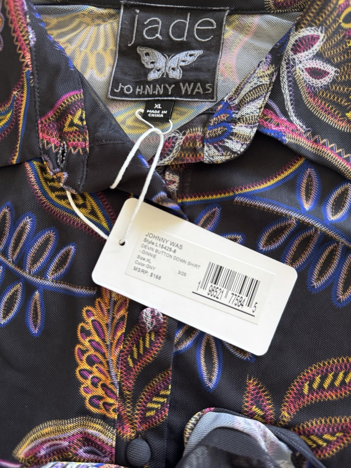 New🌺$168Johnny Was Jade Black Floral Mesh Sheer Button-Up Long Sleeve Blouse XL