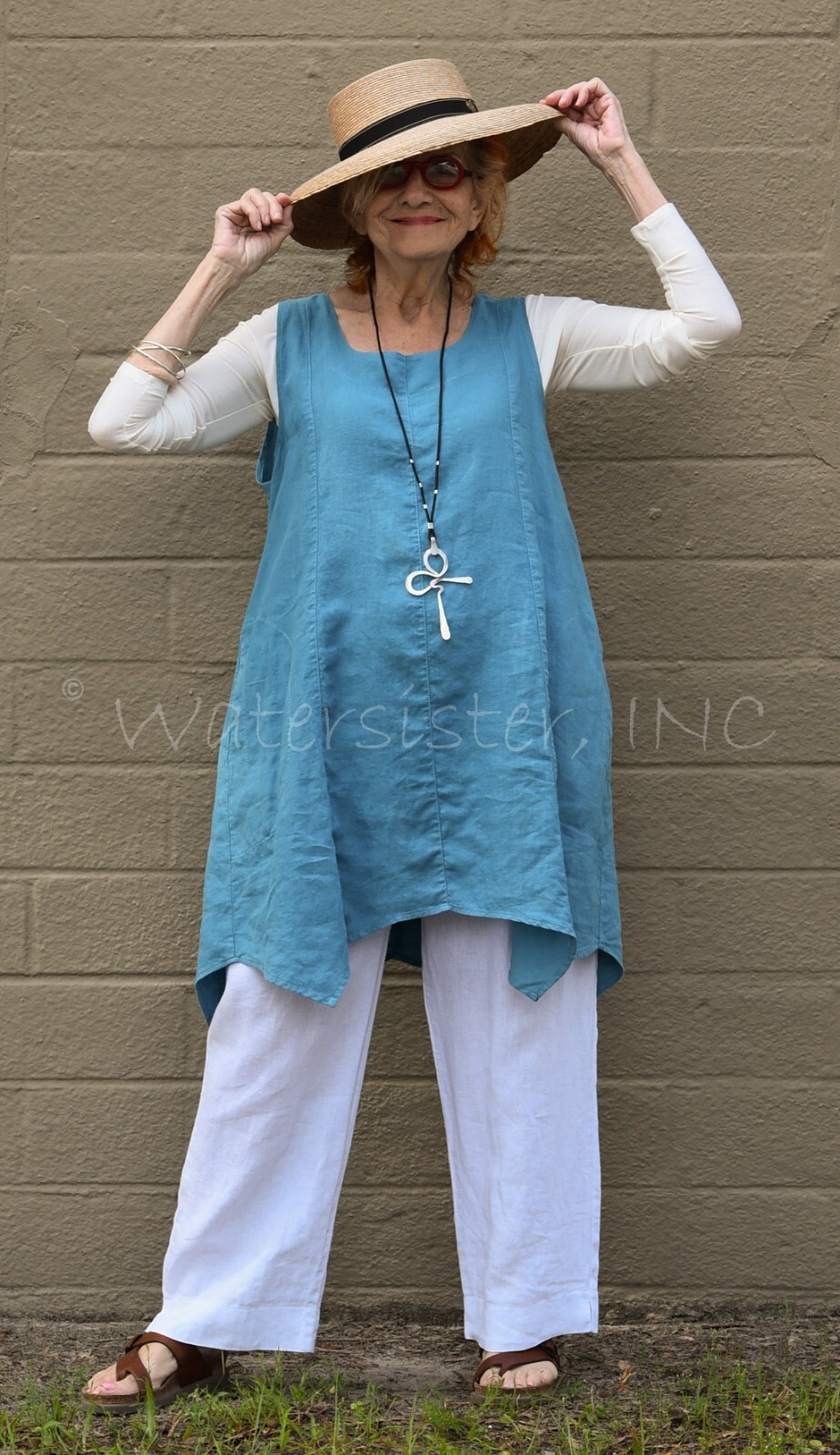 MOSAIC USA 2535 Linen W-HEM POCKET JUMPER TANK Long Tunic Top S M L XL COLORS