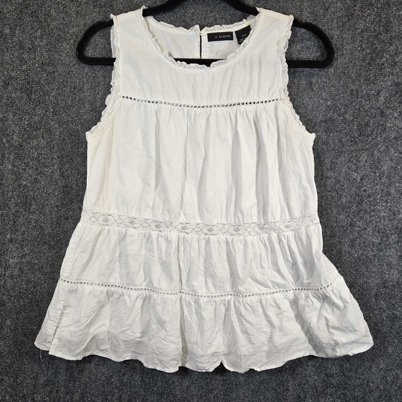 White Cotton Boho Prairie Cottage Peasant Ruffled Layered Crochet M Tank Top