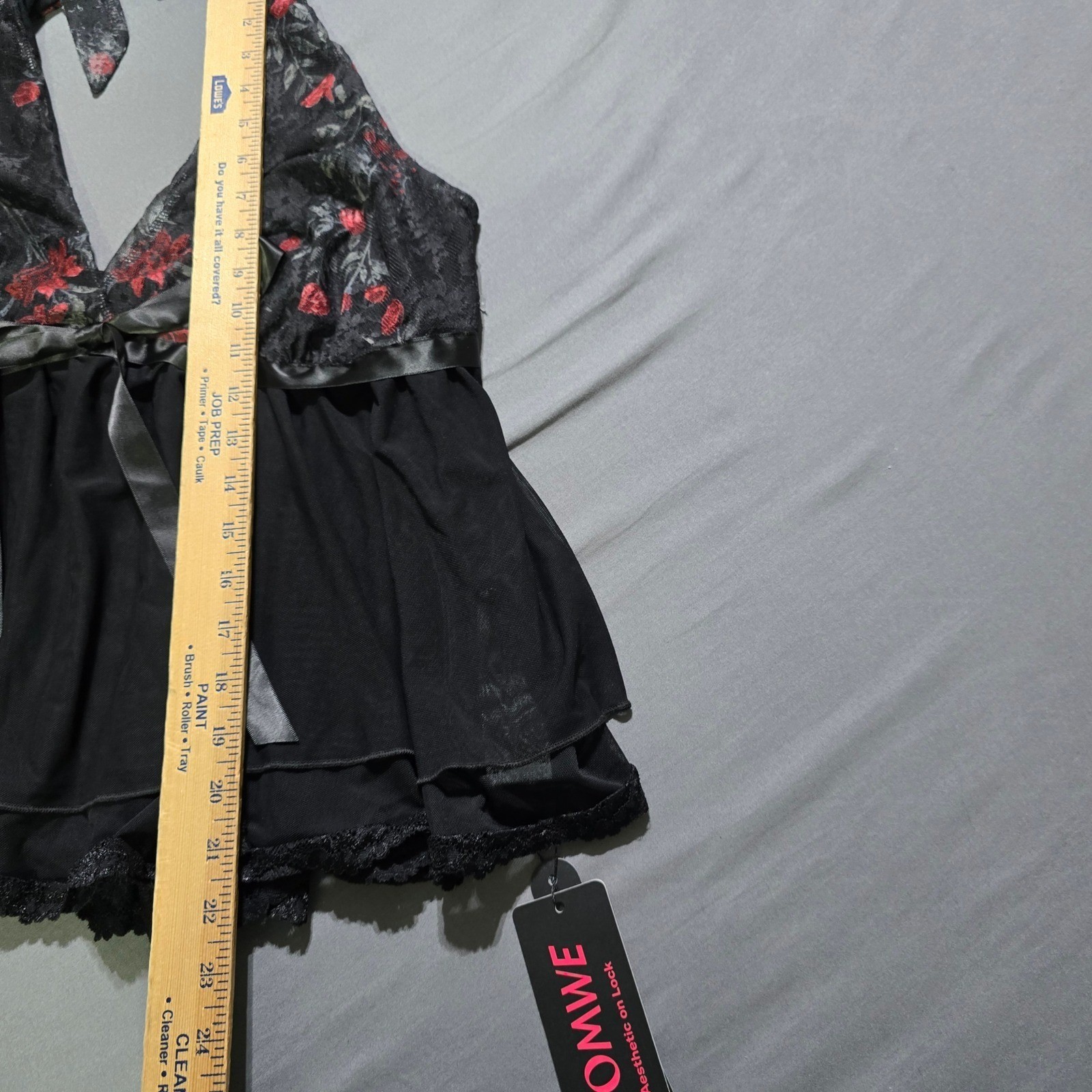 New ROMWE Black Floral Lace Halter Babydoll Top 2XL Whimsigoth blouse Grunge