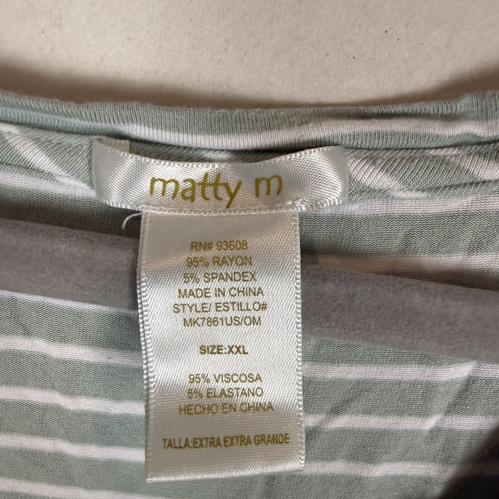 Matty M Shirt Womens XXL Green White Stripe V Neck Tie Front Short Sleeve