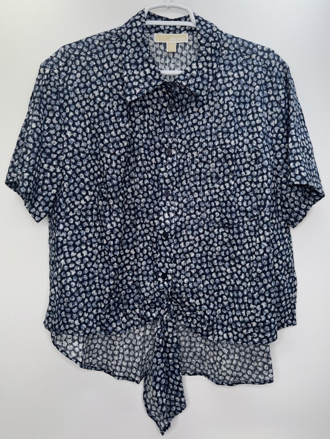 Michael Kors NWT Dainty Floral Button Up Top Front Tie Sparkle Delicate Beach 1X