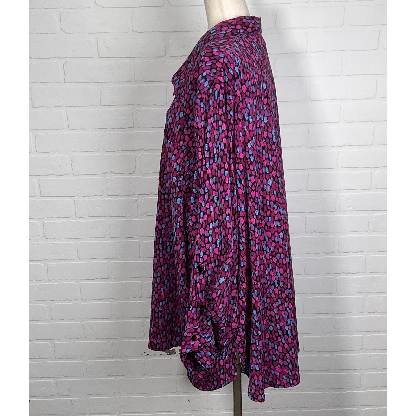 Catherines Blouse Women 5X 34/36W Purple Blue Long Sleeve Collar Tunic Boho