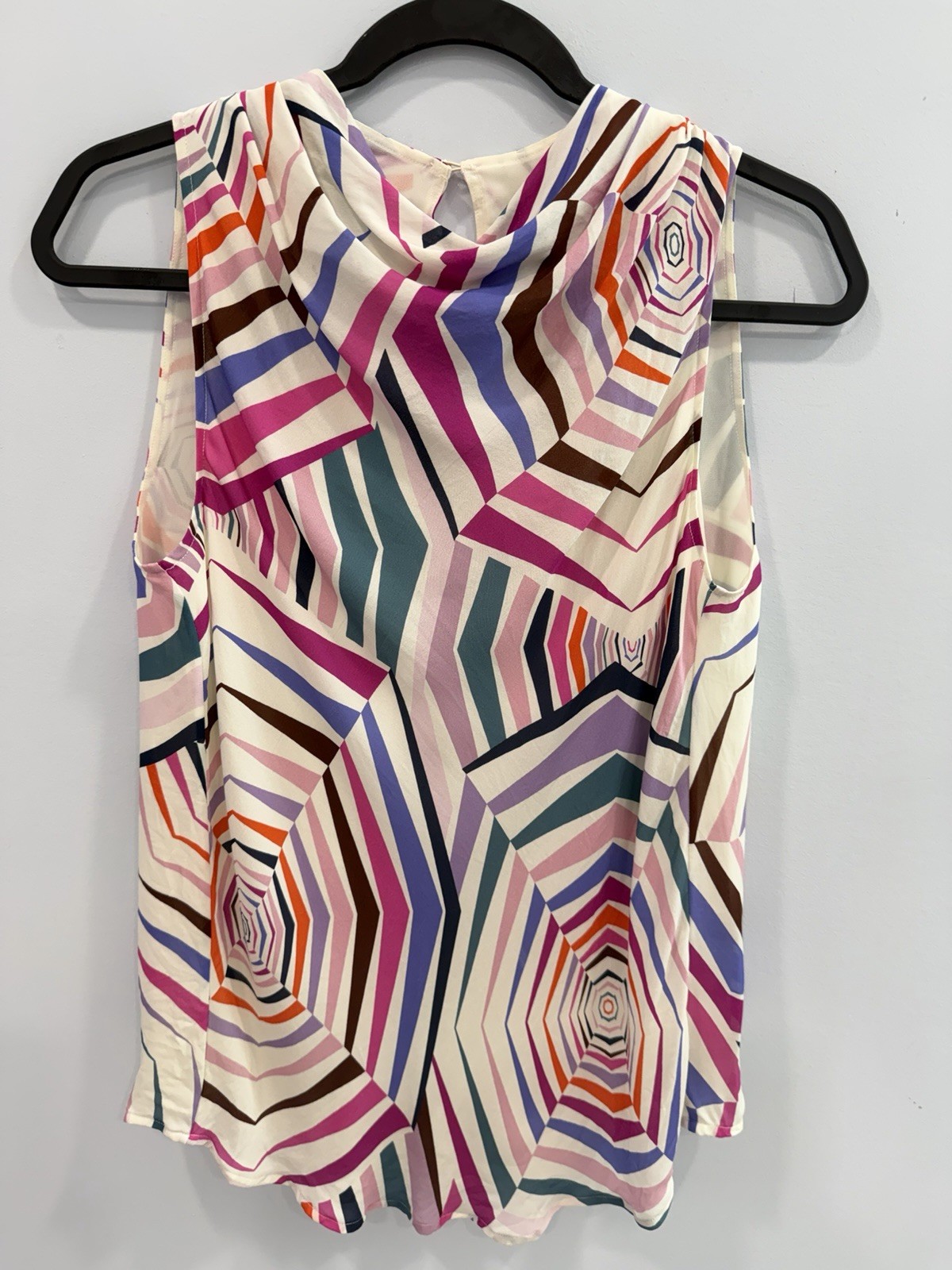 Kate Spade 100% Silk Geometric Print Cowl Neck Tunic Dress Colorful Medium