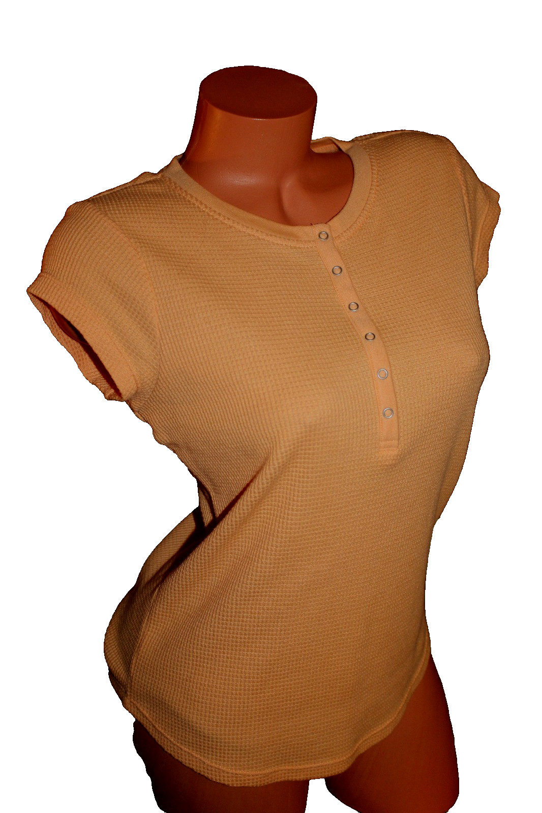 CALVIN KLEIN Cap Sleeve Ribbed Waffle Knit Cotton Blend Henley Top Size Large