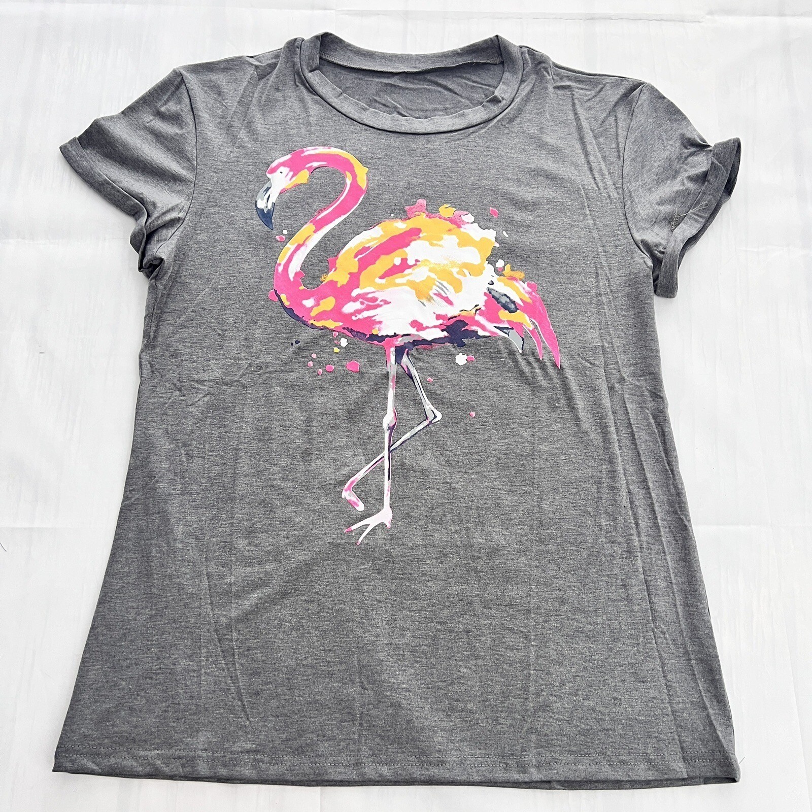 Women’s Short Sleeve Round Neck Loose Cute Animal Flamingo Print T-Shirt Top M