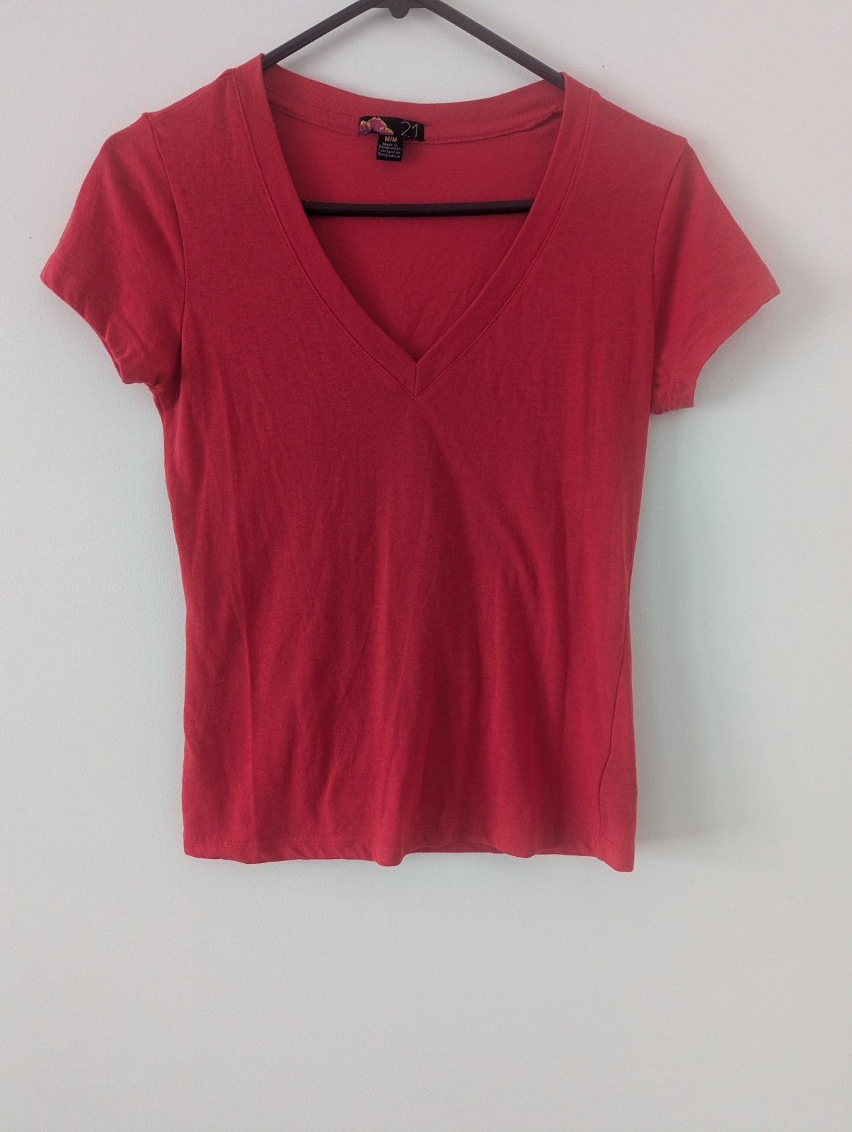 Red V-Neck Short Sleeve T Shirt Basic Plain Solid Top Stretchy Cotton Tee Jr.