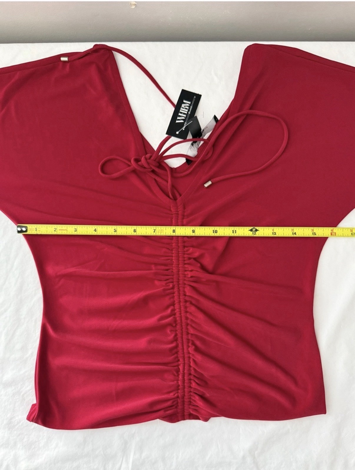 WHBM Red Ruched Front V-Neck Long Sleeve Top XS NWT 570356303