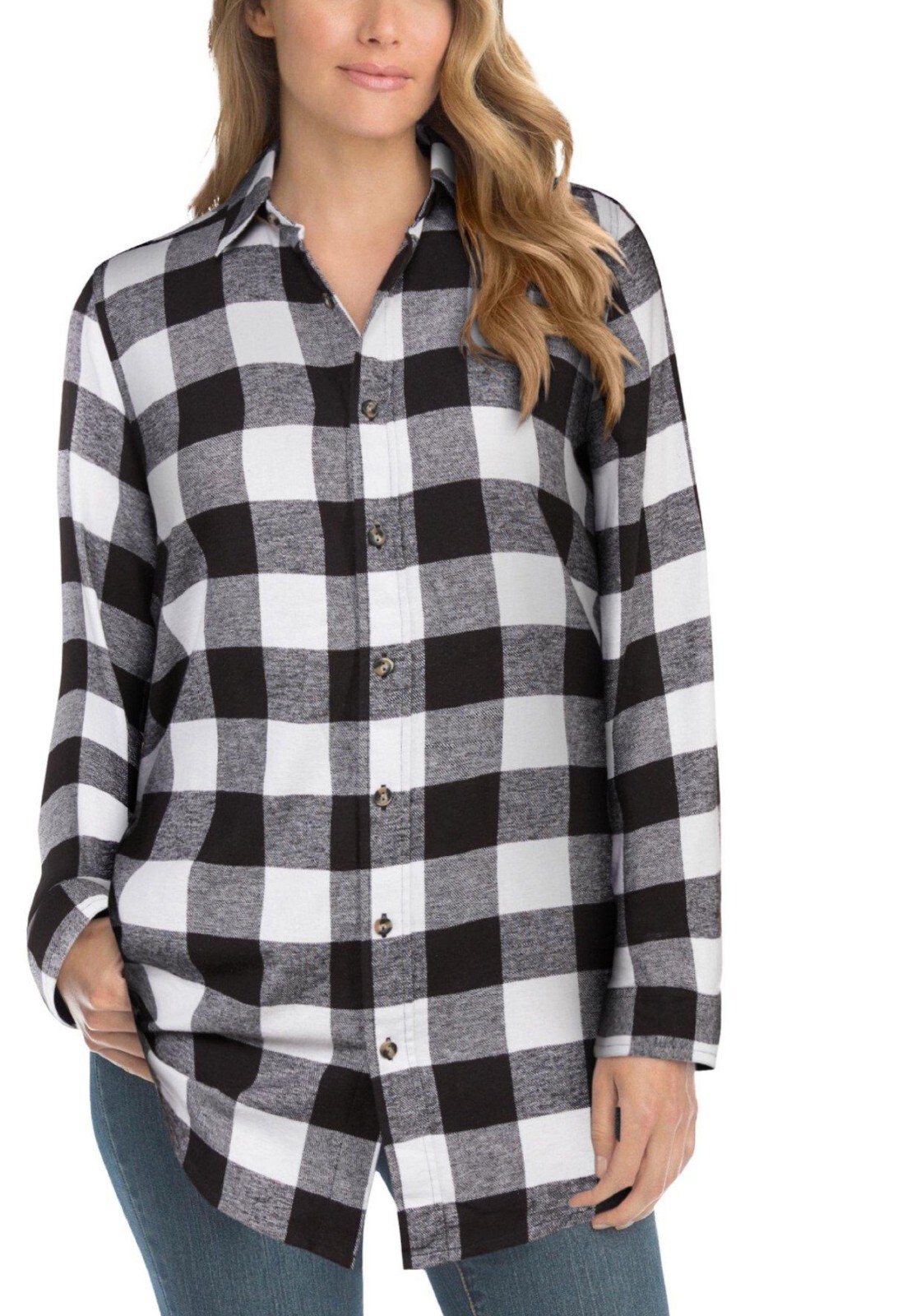 Women’s PLUS SIZE 3X 4X 5X 30/32 34/36 38/40 COTTON Plaid Flannel Shirt Top B&W