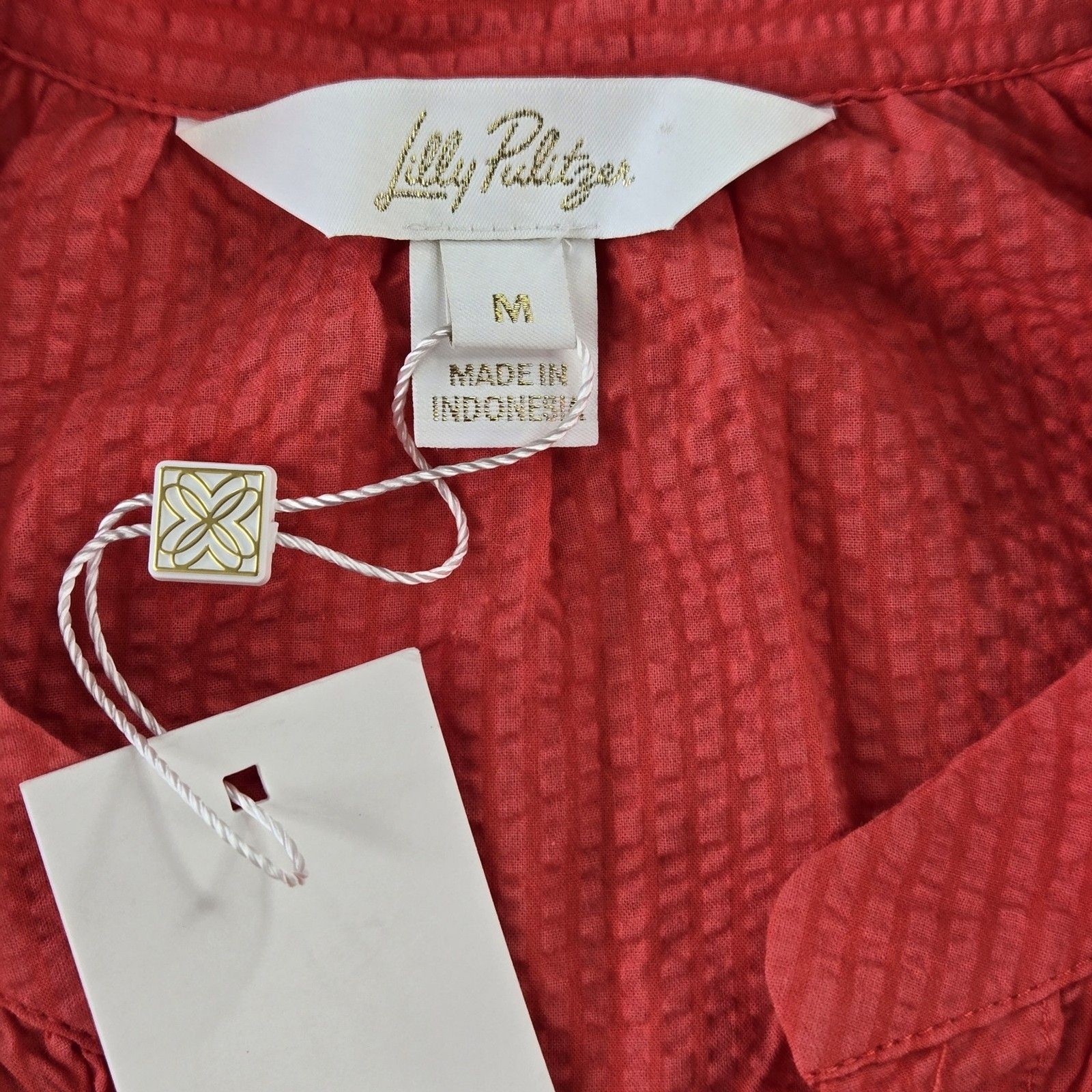 Lilly Pulitzer NWT Red Seersucker Puff Sleeve Cover Up Tunic Dress Size M