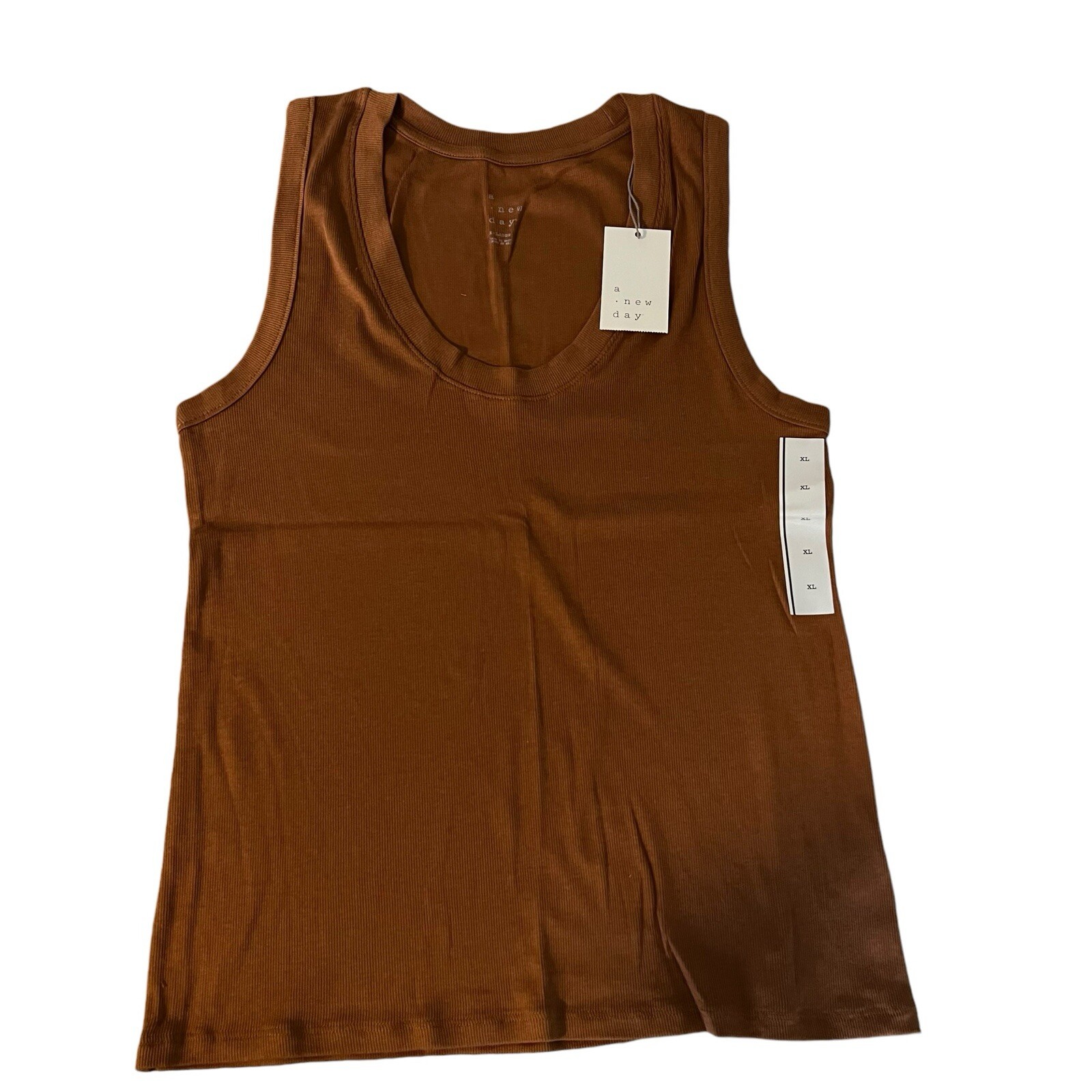 A New Day Tank Top Sleeveless Shirt Brown Rust Cotton Women Size XL NEW