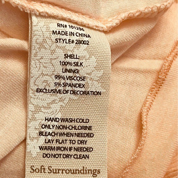 SOFT SURROUNDINGS Silk Romance Peach Parfait Embellished Blouse Size M NEW