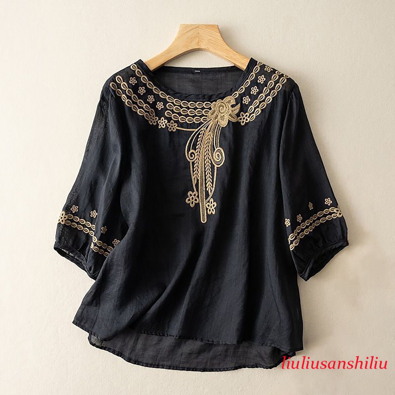 Women’s Cotton Linen Tunic Top Shirt Summer Casual Baggy Plain Blouse Plus Size
