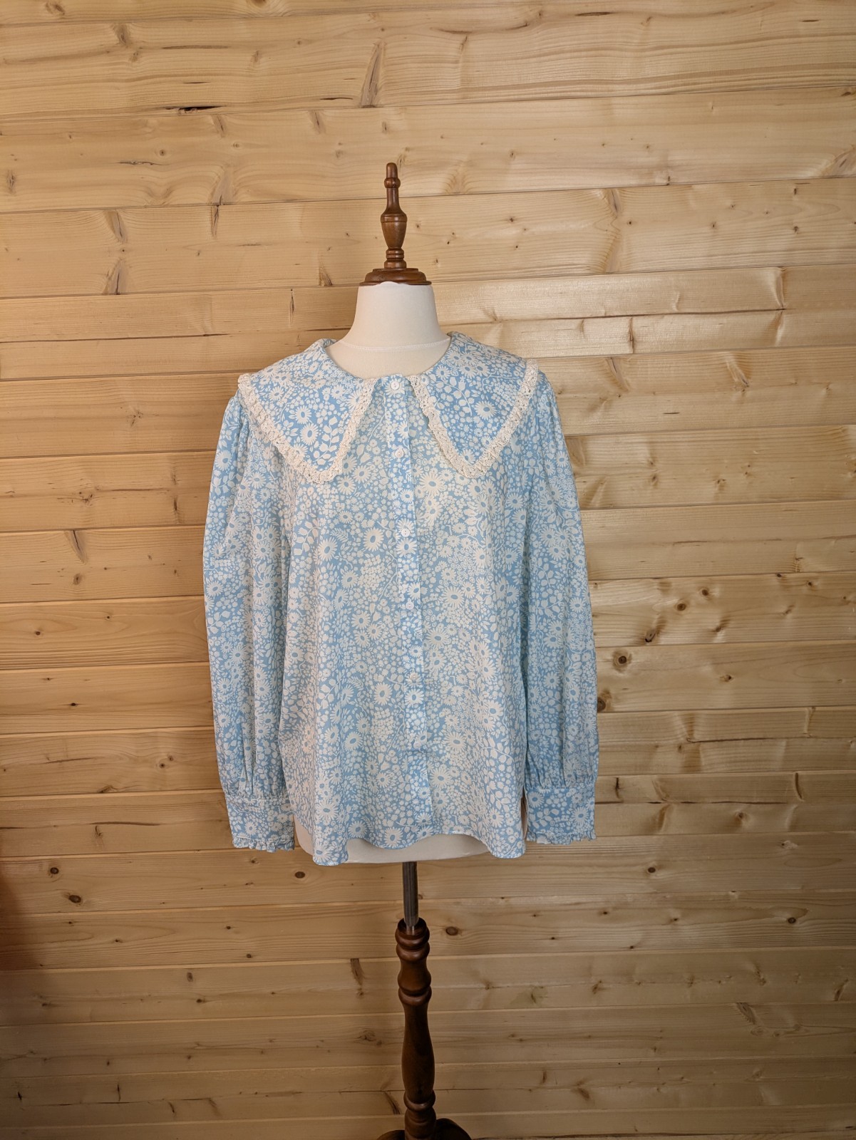 Rixo XL Misha Floral Print Cotton Blouse Blue Multicolor Peter Pan Collar