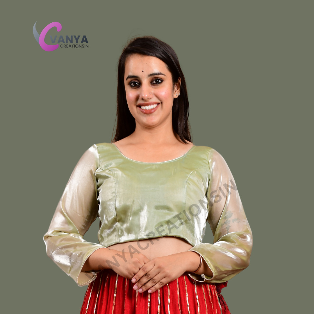 Readymade Square -neck sleeves saree blouse available all color and size