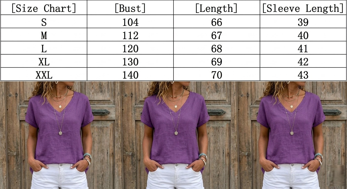 Womens Linen Button Down Shirt V Neck 3/4 Sleeve Loose Fit Casual Blouse Top