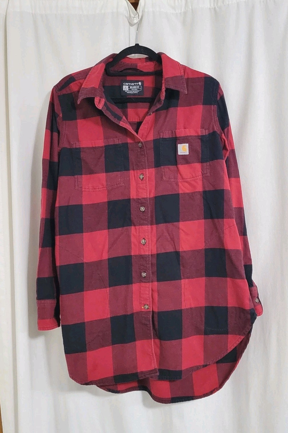 Carhartt Plaid Button Up Womens Size Lg (12-14) Rugged Flex Relaxed Fit Work