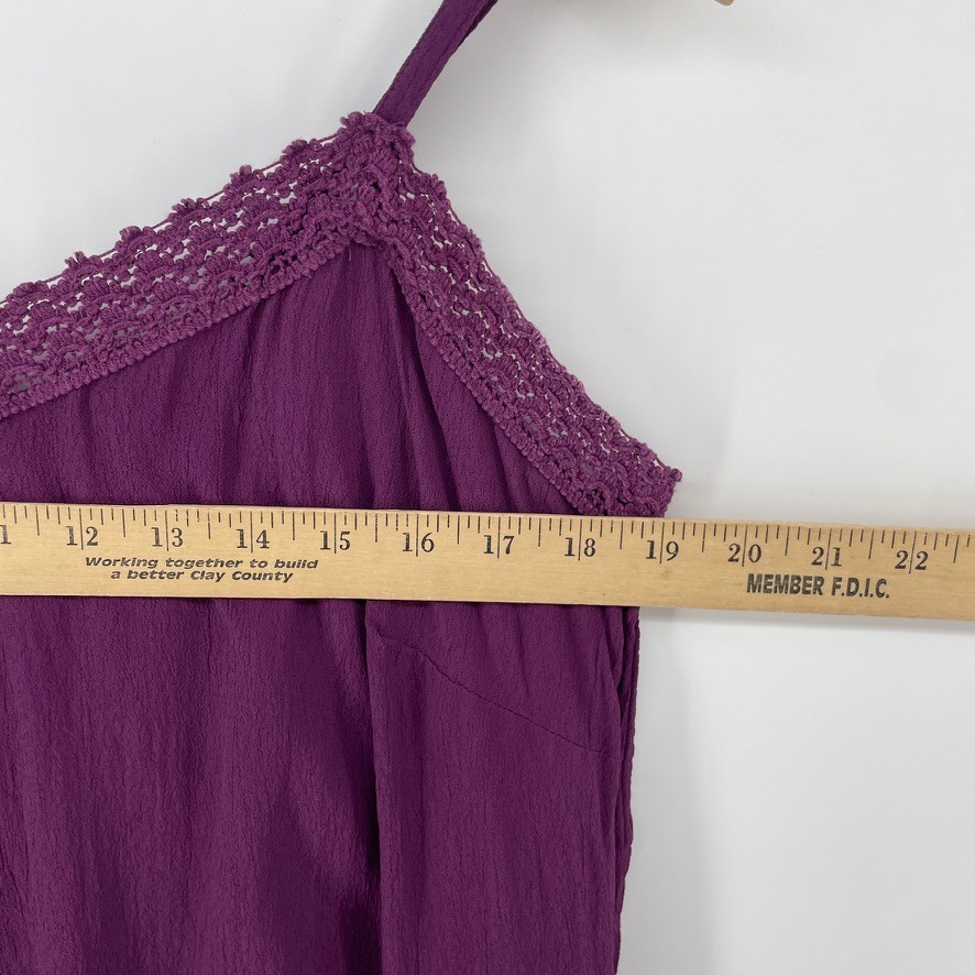 Vtg Y2K Cami Top M Crepe Purple Fairy Grunge Whimsigoth Boho Lace Velvet Trim