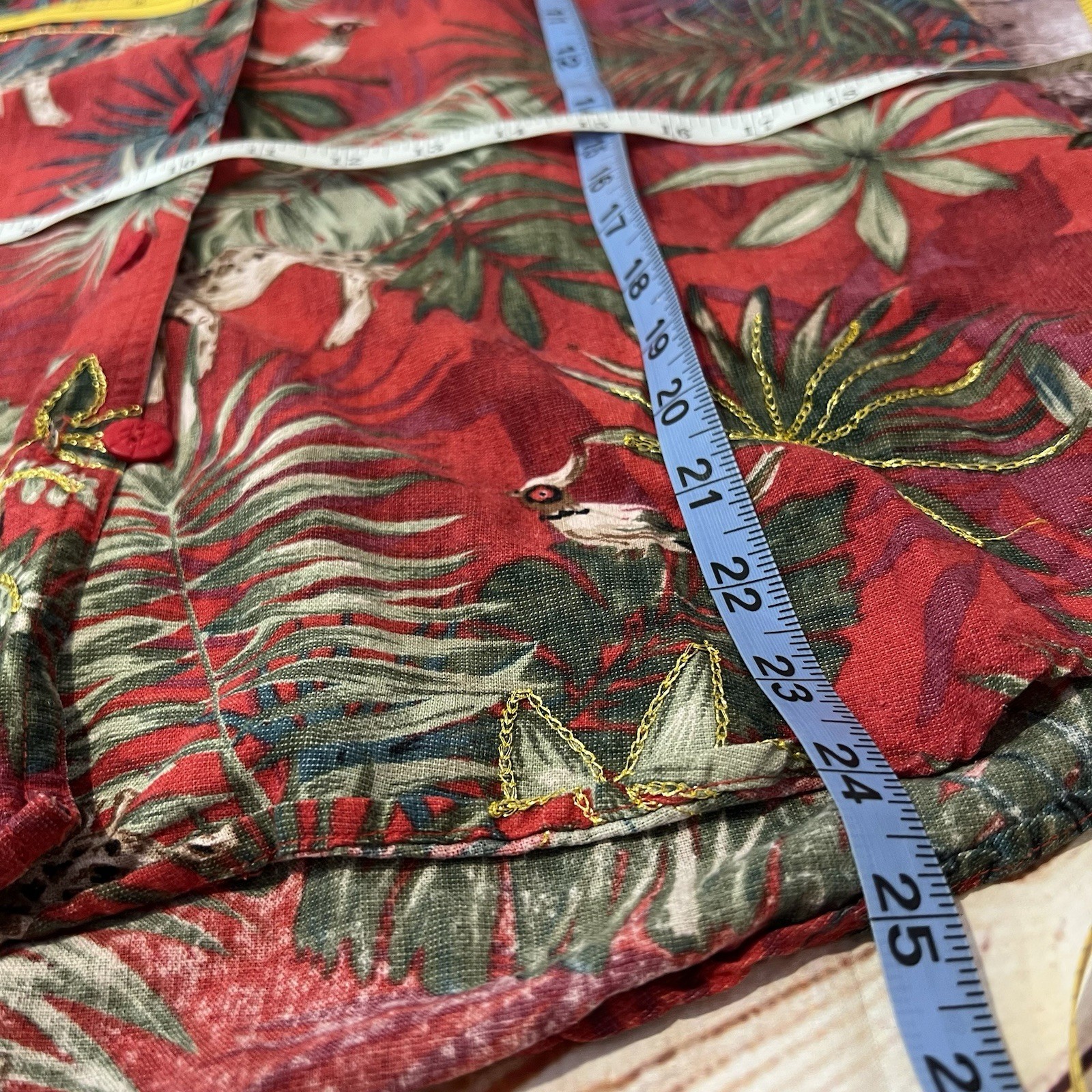 Erin London Women’s Red Safari Embroidered Button Up Silk Linen Blend Blouse S