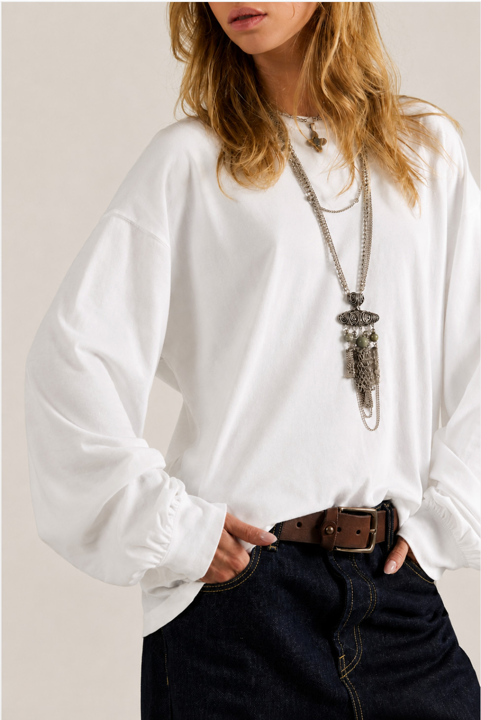 FREE PEOPLE WE THE FREE WHITE PERFECT OVERSIZED LONG SLEEVE TOP TEE SHIRT SZ S