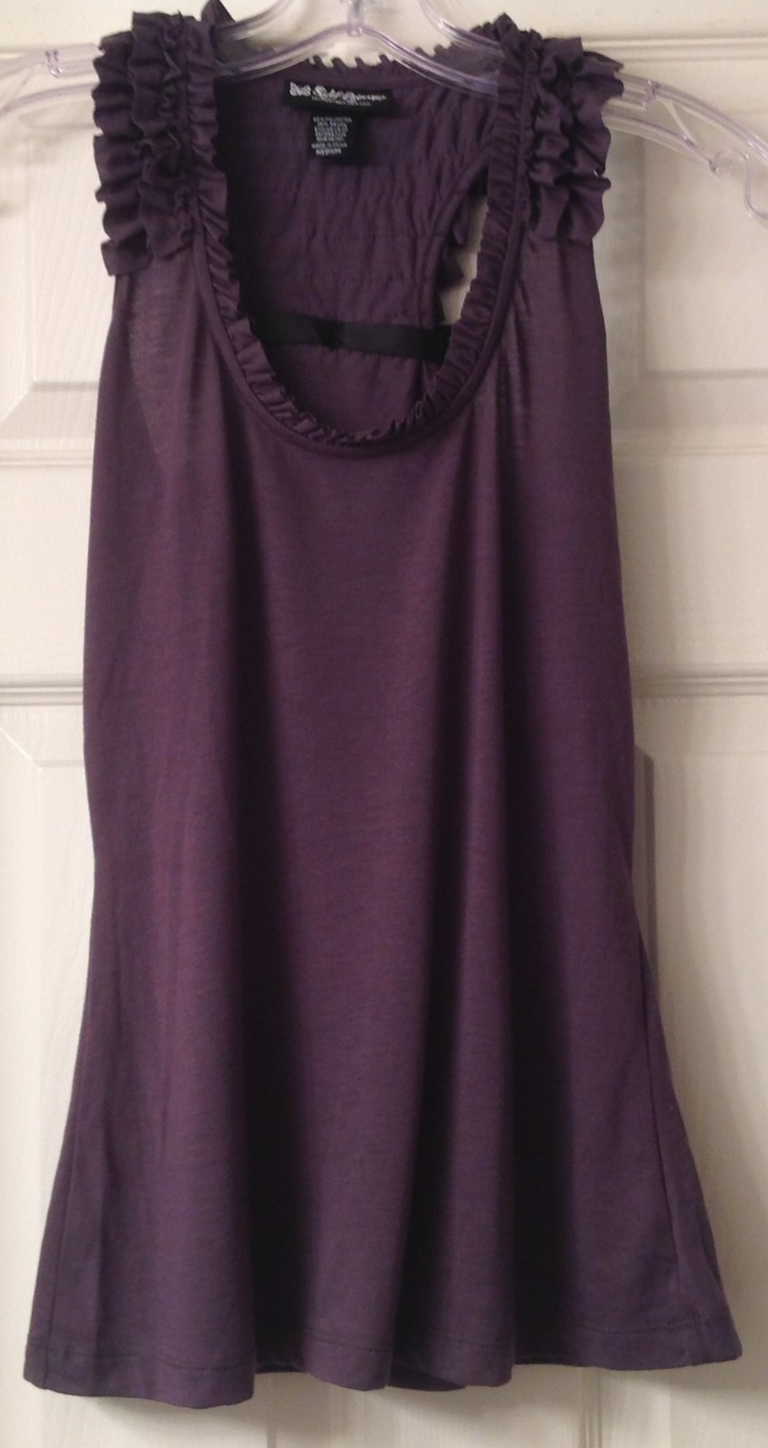 Women’s Self Esteem tee shirt, gray, sleeveless, ruffled back, ribbon, M, EUC