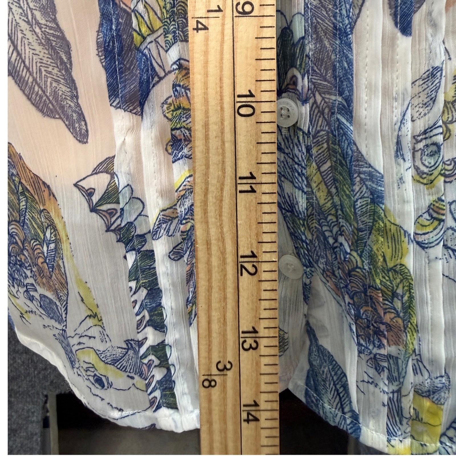 Quiksilver Camisole Women Small White Blue Yellow Bird Print Pintuck Boho Beach