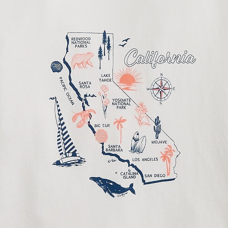 J.CREW Collector tee California map art Tee shirt Sz XXL NWT $39.50 white BG861m